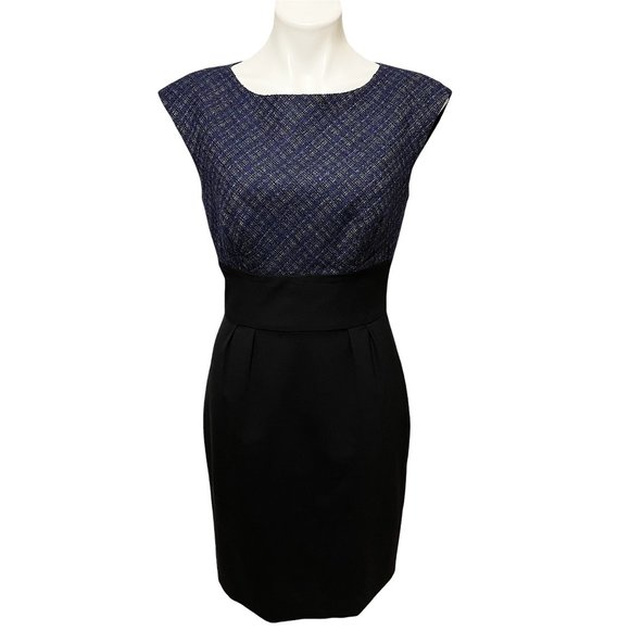 Trina Turk Black Sleeveless Sheath Dress Purple Tweed Bodice Wool Blend … - Picture 2 of 6